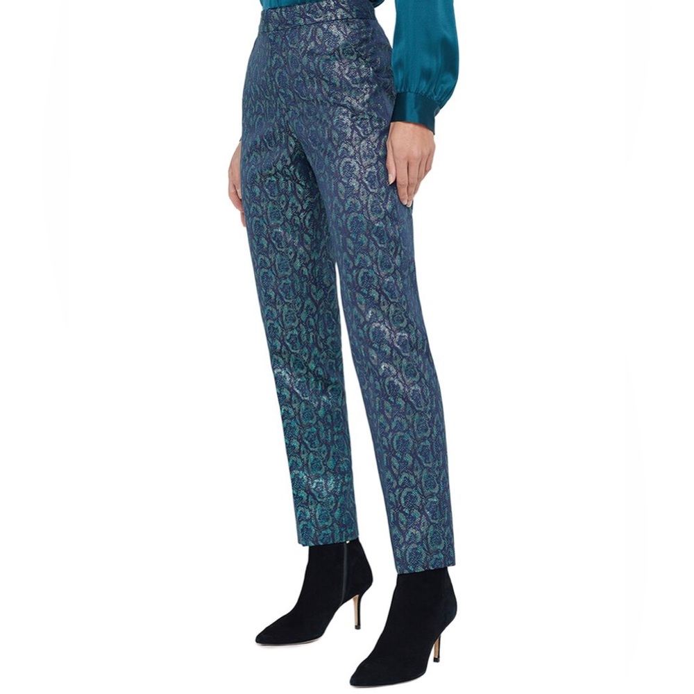 L’AGENCE Rebel Metallic Teal Jacquard Pants Size 8 NWT - Picture 2 of 4